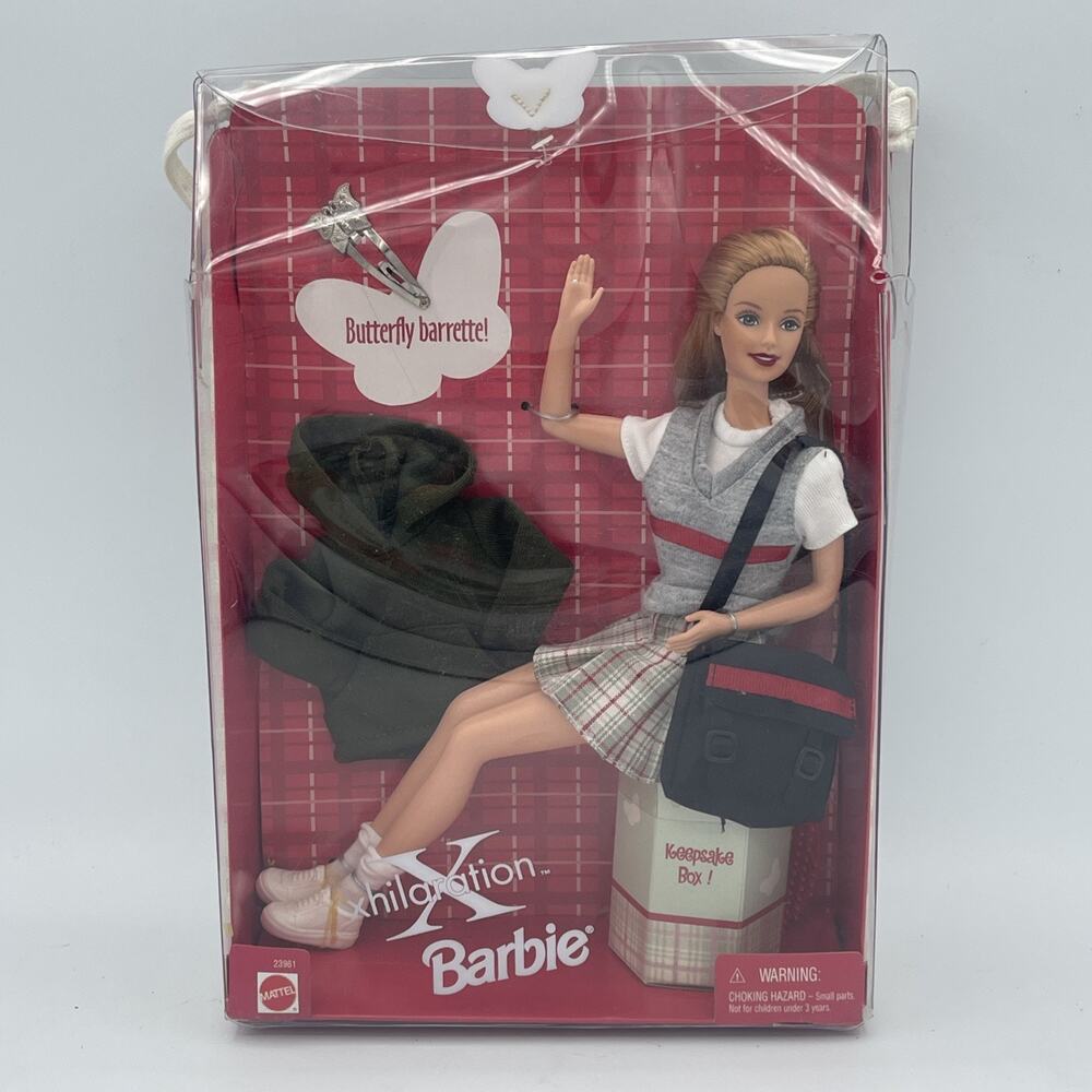 Vintage‎ 1999 Barbie Xhilaration Target Doll NIB Hoodie School Girl Barette